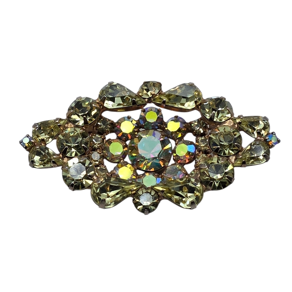 Vintage Weiss Rhinestone Brooch Light Green Aurora Borealis